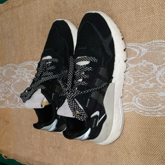 Adidas Nite Jogger "Core Black" Women's Sneakers Sz 5.5, Black/White - Picture 3 of 6